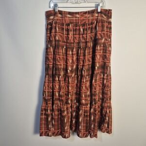 Tapemeasure 12 Tiered Boho Festive Maxi Flowy Brown Orange Skirt